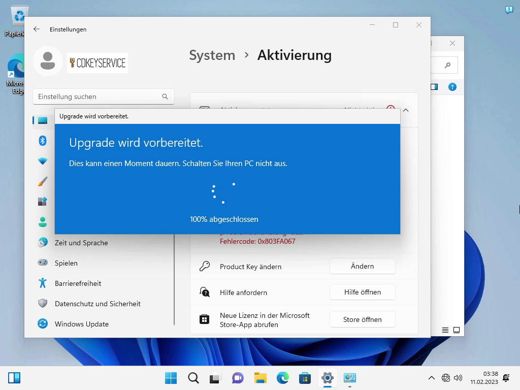 Upgrade auf Windows 11 Pro wird durchgeführt