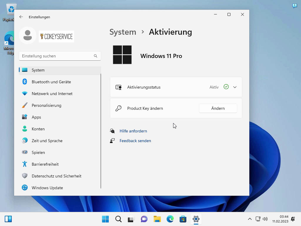 Herzlichen Glückwunsch, Ihr Windows 11 Pro ist nun aktiviert und einsatzbereit